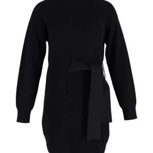 Proenza Schouler Rippstrick-Pulloverkleid mit seitlicher Schnürung aus schwarzer Wolle