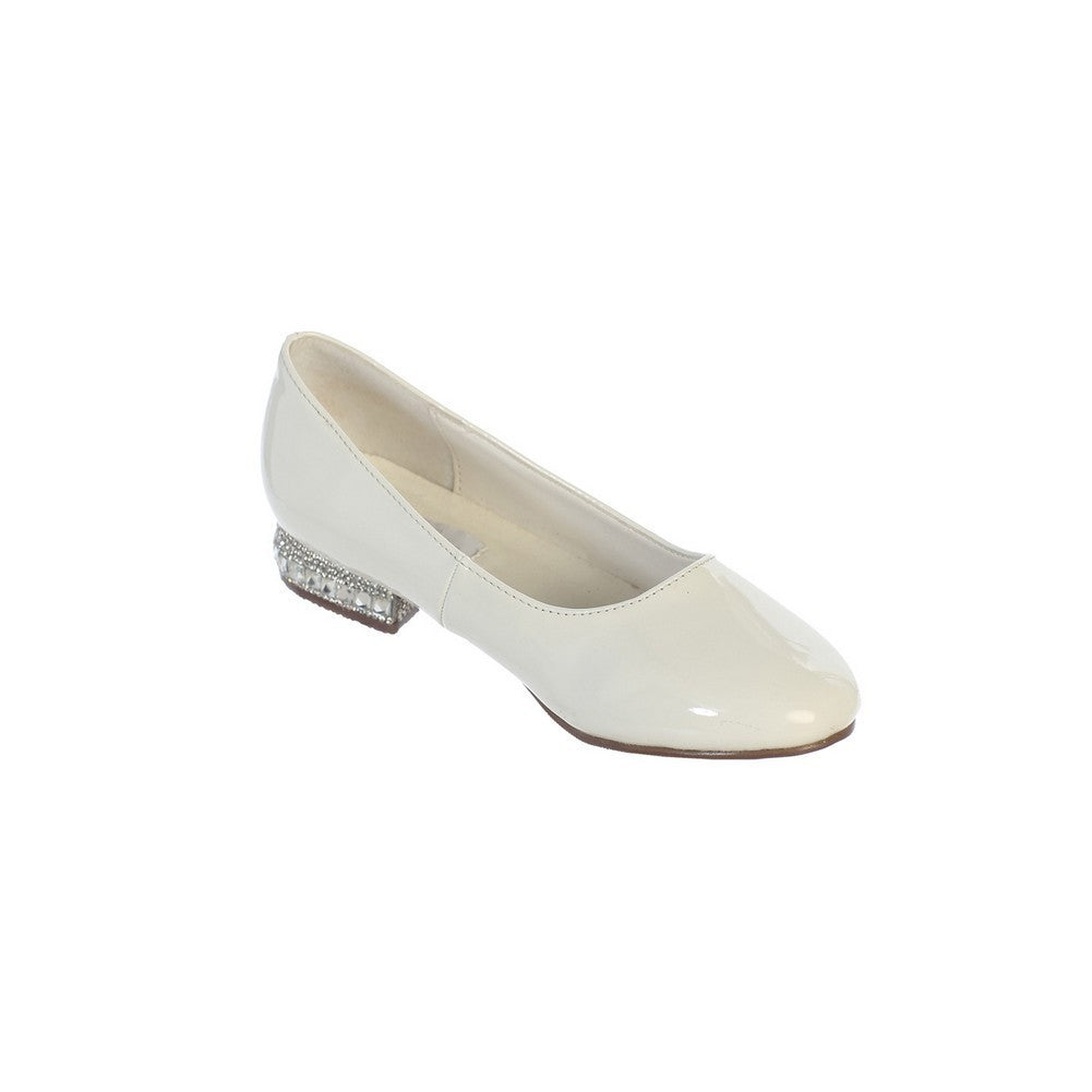 Ballerinas aus Lackleder für kleine Mädchen, elfenbeinfarben, Glitzer, Strass, Absatz, 9–10 Kleinkinder