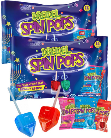 Dreidel Spin Pops, Assorted Fruit Flavors, Spinning Hanukkah Bonbon-Lutscher, einzeln verpackt, koscher Parve, 12 Zähler (Packung von 2)