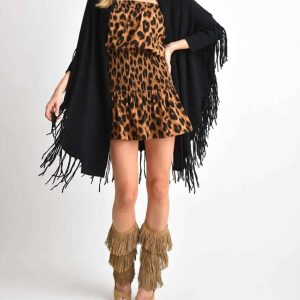 Heaven Draped Strickjacke mit Fransen Saum in schwarz