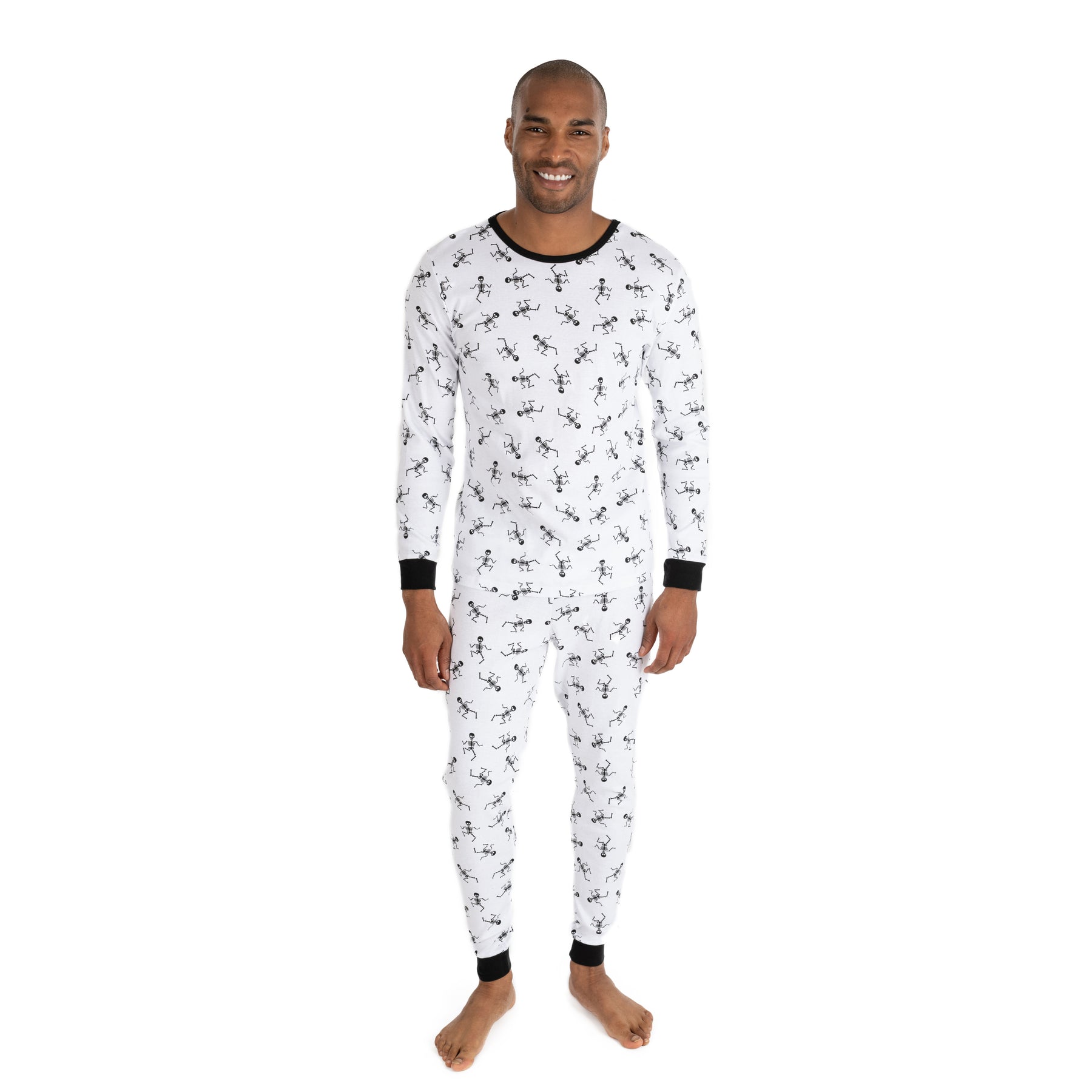 Herren zwei Stück Baumwolle Pyjama Skelett weiß