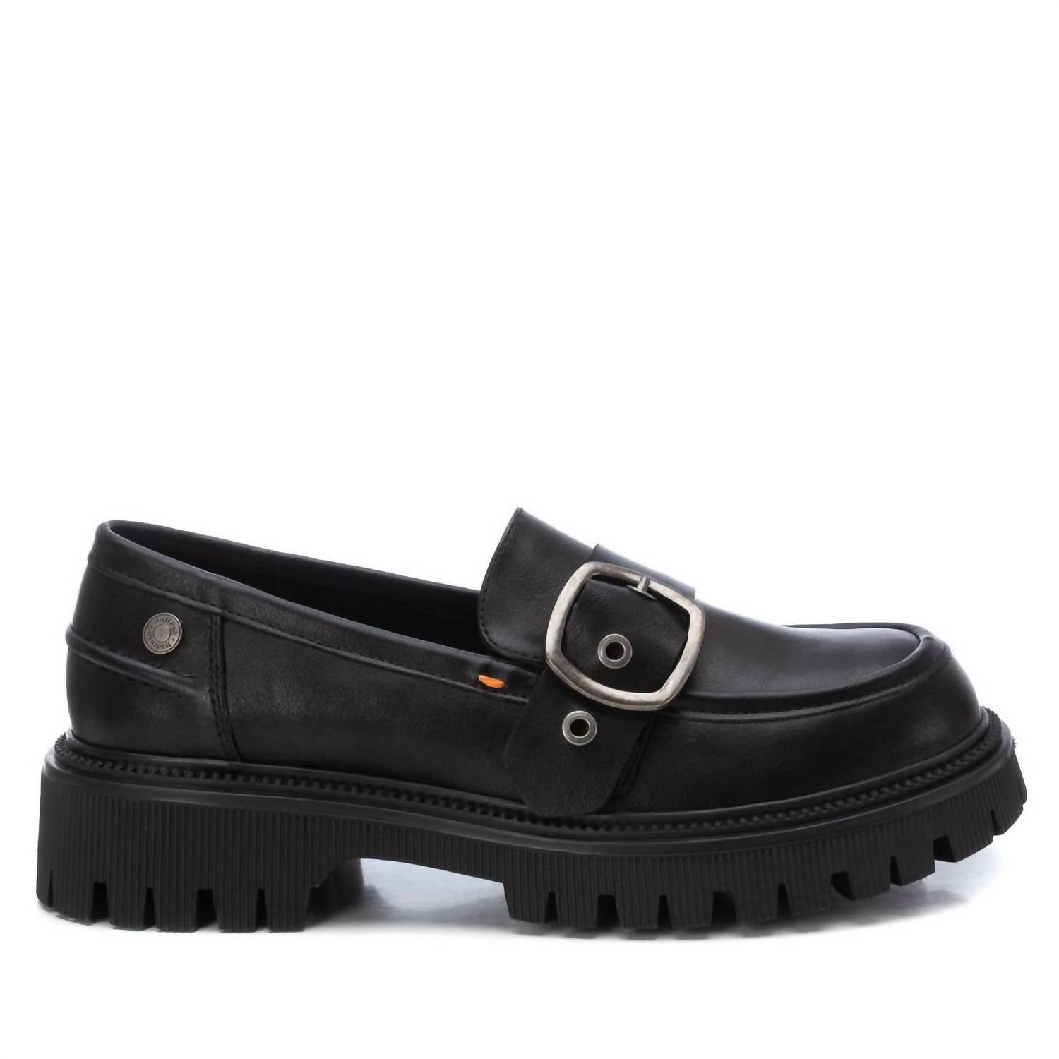 Damen dekorativen Gurt Mokassins in schwarz 7765095055420