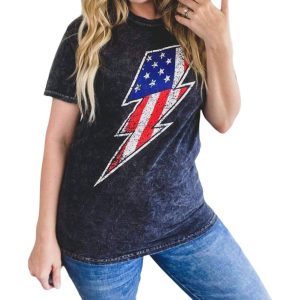 Flag Lightning Bolt T-Shirt in Säurewäsche 7766680797244