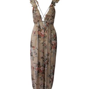 Zimmermann Aerial Flounce Full-Length Harem Jumpsuit in Blumendruck Seide
