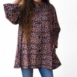Swing-Jacke mit Leopardenmuster in Schwarz/Braun