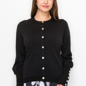 schwarze Strickjacke mit stilvollen Ärmeldetails 7832922488892