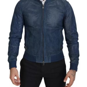 Dolce & Gabbana Herrenjacke aus perforiertem Leder mit durchgehendem Reißverschluss (Gebraucht)