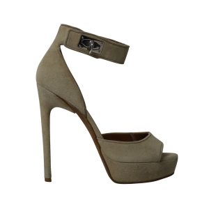Givenchy Shark Lock Sandalen mit hohem Absatz in Kaki-Veloursleder