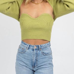 Set aus Röhrenoberteil und Boleropullover in Kiwi