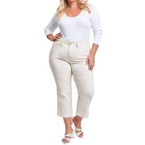 Mid-Rise Wide Leg Cropped Hosen in Gardenia 7833386549308