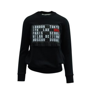 Victoria Beckham Crewneck bedruckter Pullover aus schwarzer Baumwolle 7833151668284