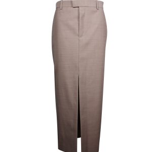 Bottega Veneta Hochstaufig vorn-geschlitzter langer Rock aus brauner Wolle 7703687888956