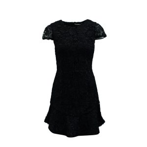 Alice + Olivia Kurzarm Spitze Kleid aus schwarzem Polyester 7833163169852