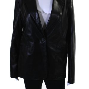 In Transit Damen Leder breiten Revers Single Button Jacke schwarz 7833429180476