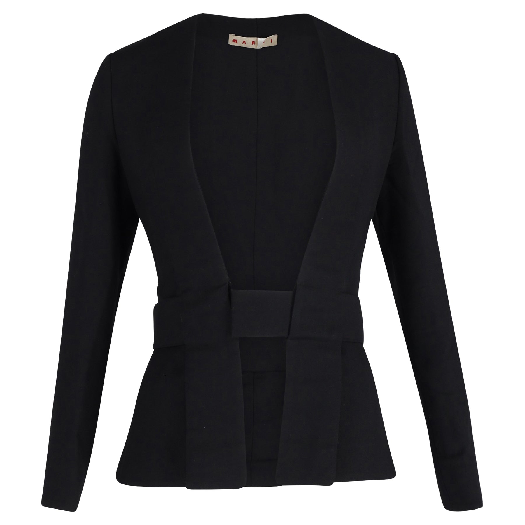 Marni Collarless Jacke mit Taillengurt aus schwarzer Wolle 7748738056252