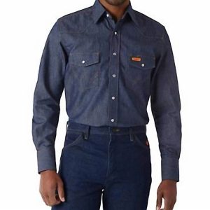 Flame Resistant Western Snap Work Hemd in Denim – 7833602883644