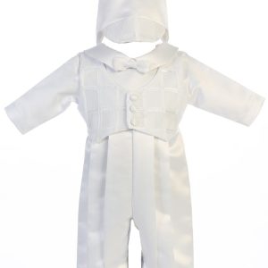 Weißer Strampler mit Krawatte für Babys, Jungen, Andrew-Taufoutfit, 0–18 Monate