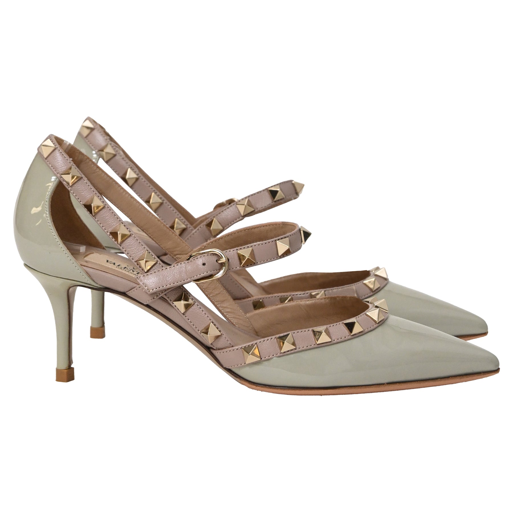 Valentino Garavani Rockstud – spitze Pumps aus grünem Lackleder – 7833160712252