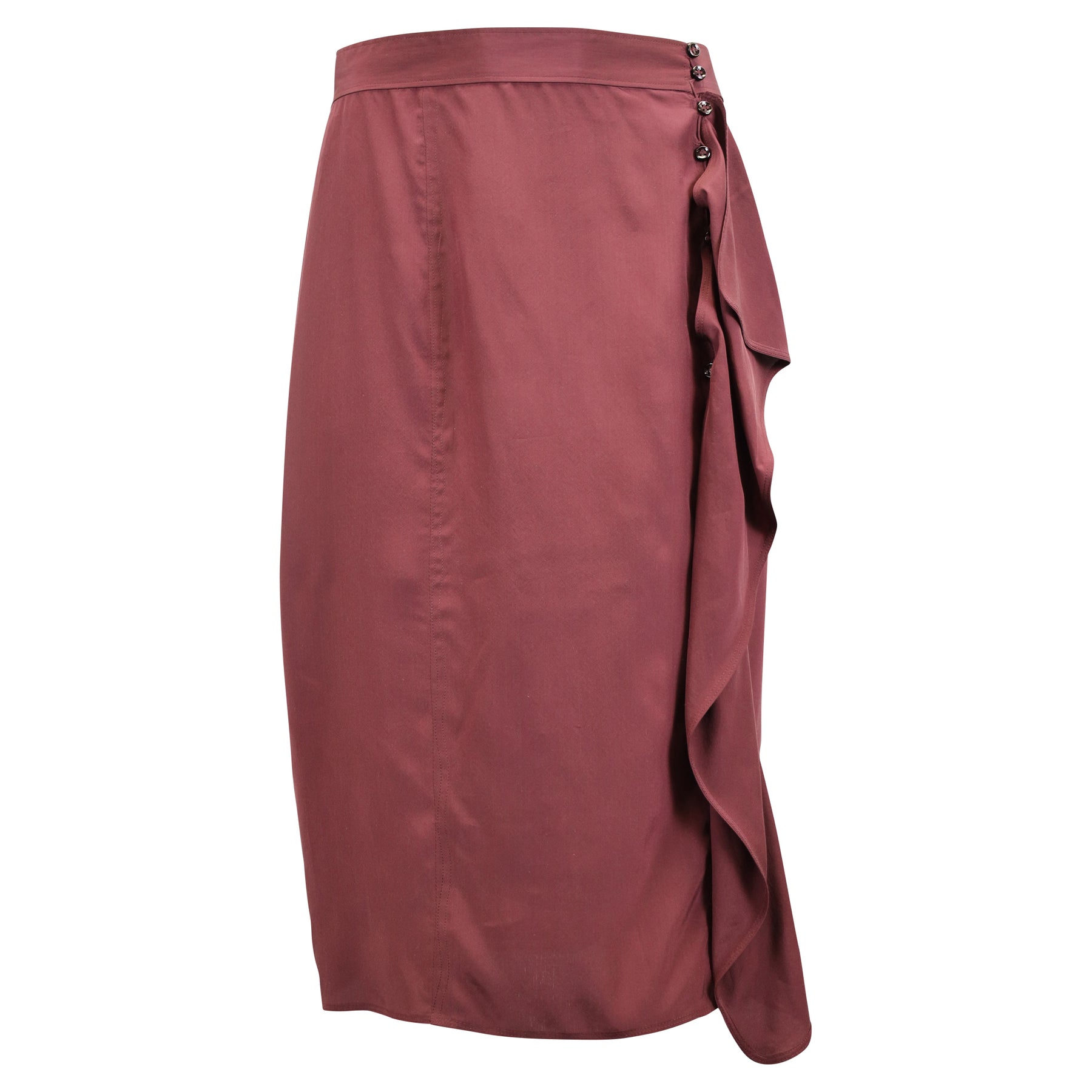 Yves Saint Laurent Draped Midirock aus burgunder Seide 7733778645052