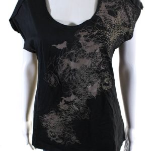 Alexander McQueen Damen Baumwolle Grafik Rundhalsausschnitt Kurzarm Top schwarz 7833285001276