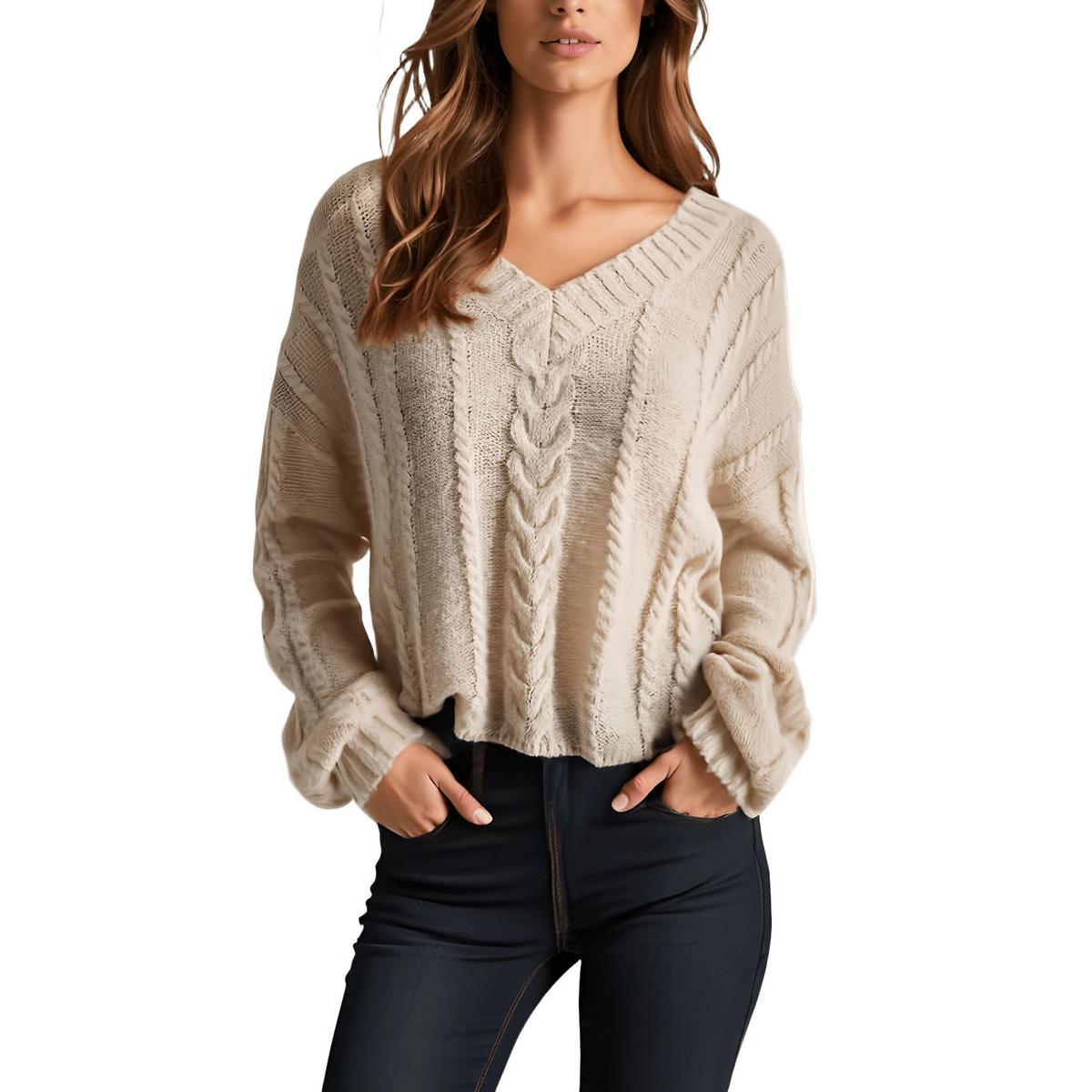 Strickkabel Strickpullover mit V-Ausschnitt