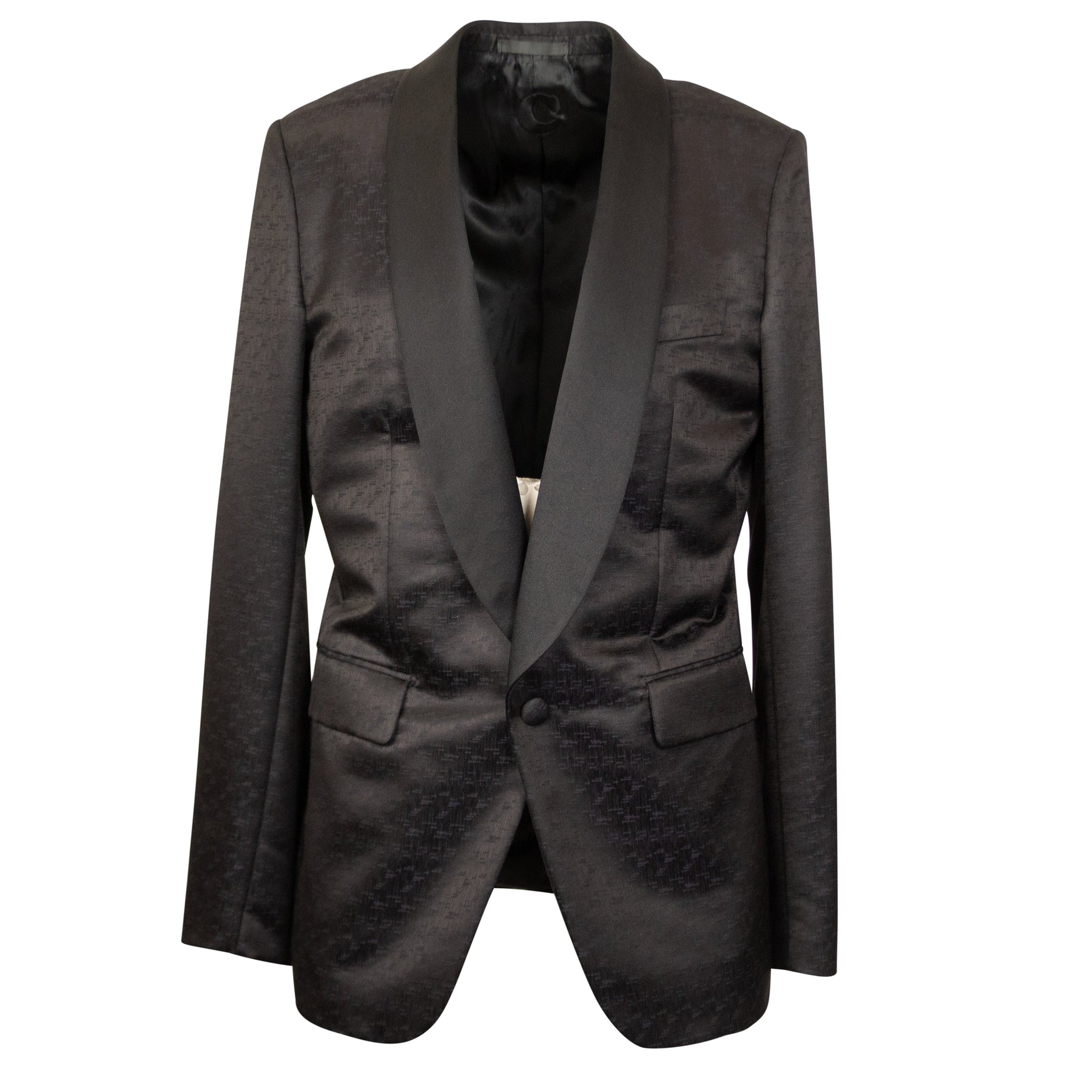 Einreihiger Smoking-Blazer aus schwarzer Wolle und Seide