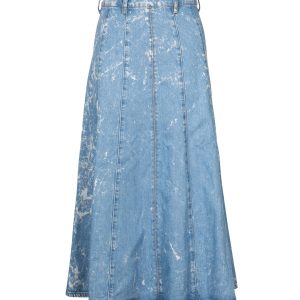Ganni Bleached High-rise Midi Rock aus blauer Baumwolle Denim 7765076639804