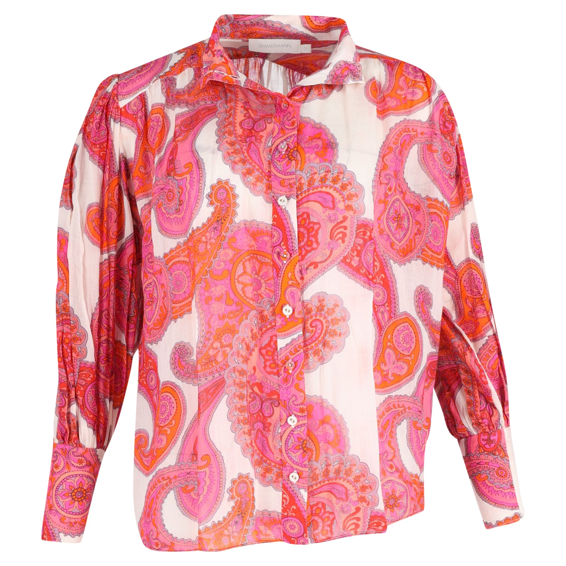 Zimmermann Peggy Bishop-Ärmel-Bluse mit Paisley-Print aus rosa Seide