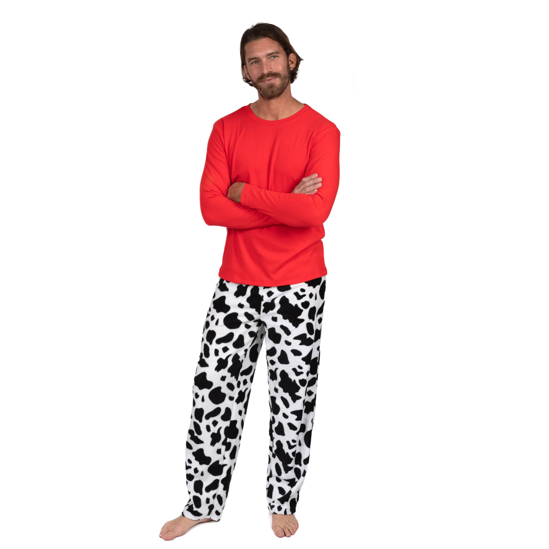 Herren Baumwolle Top und Fleece Hose Pyjamas Kuh schwarz