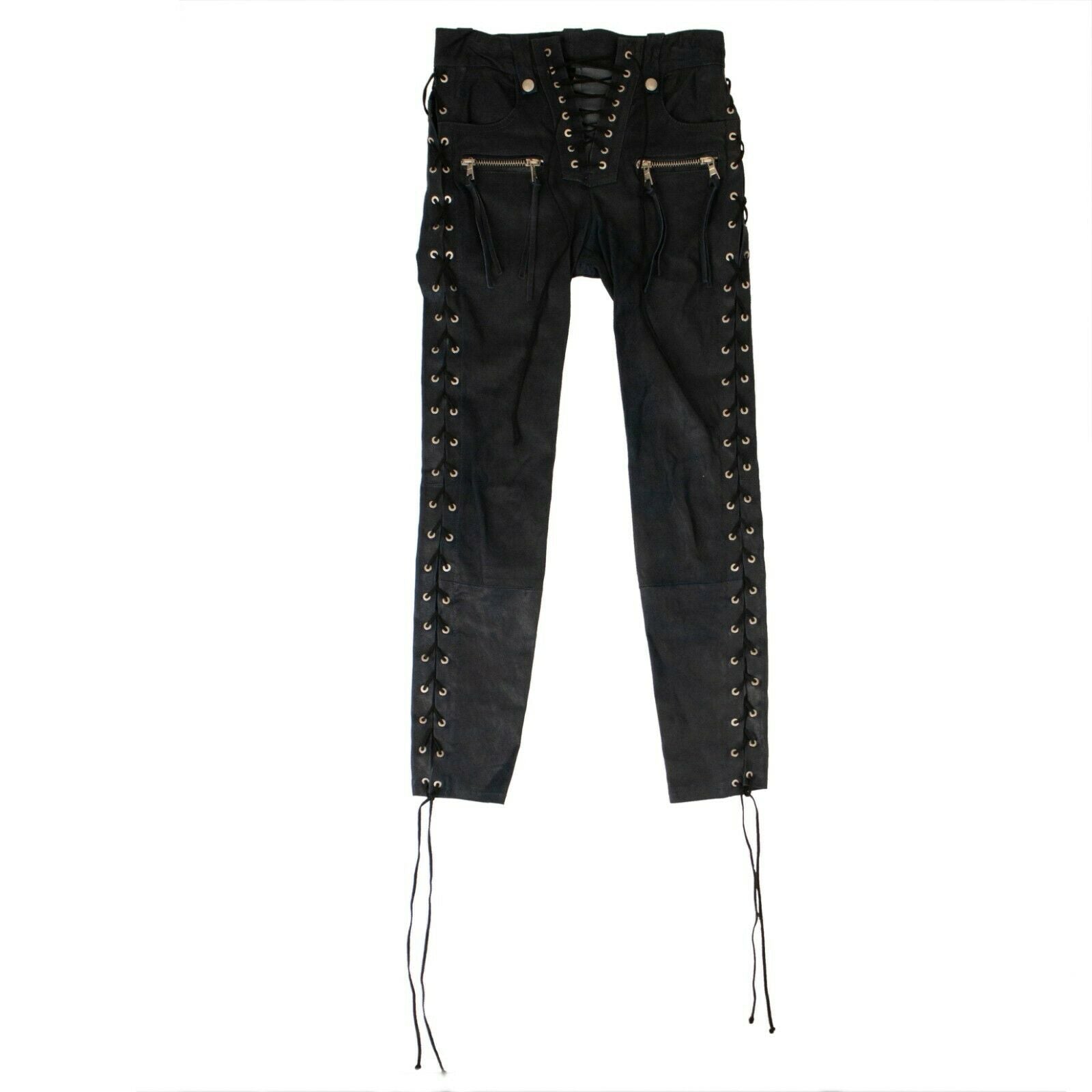 Unravel Project Skinny-Hose aus Leder mit seitlicher Schnürung – Blau