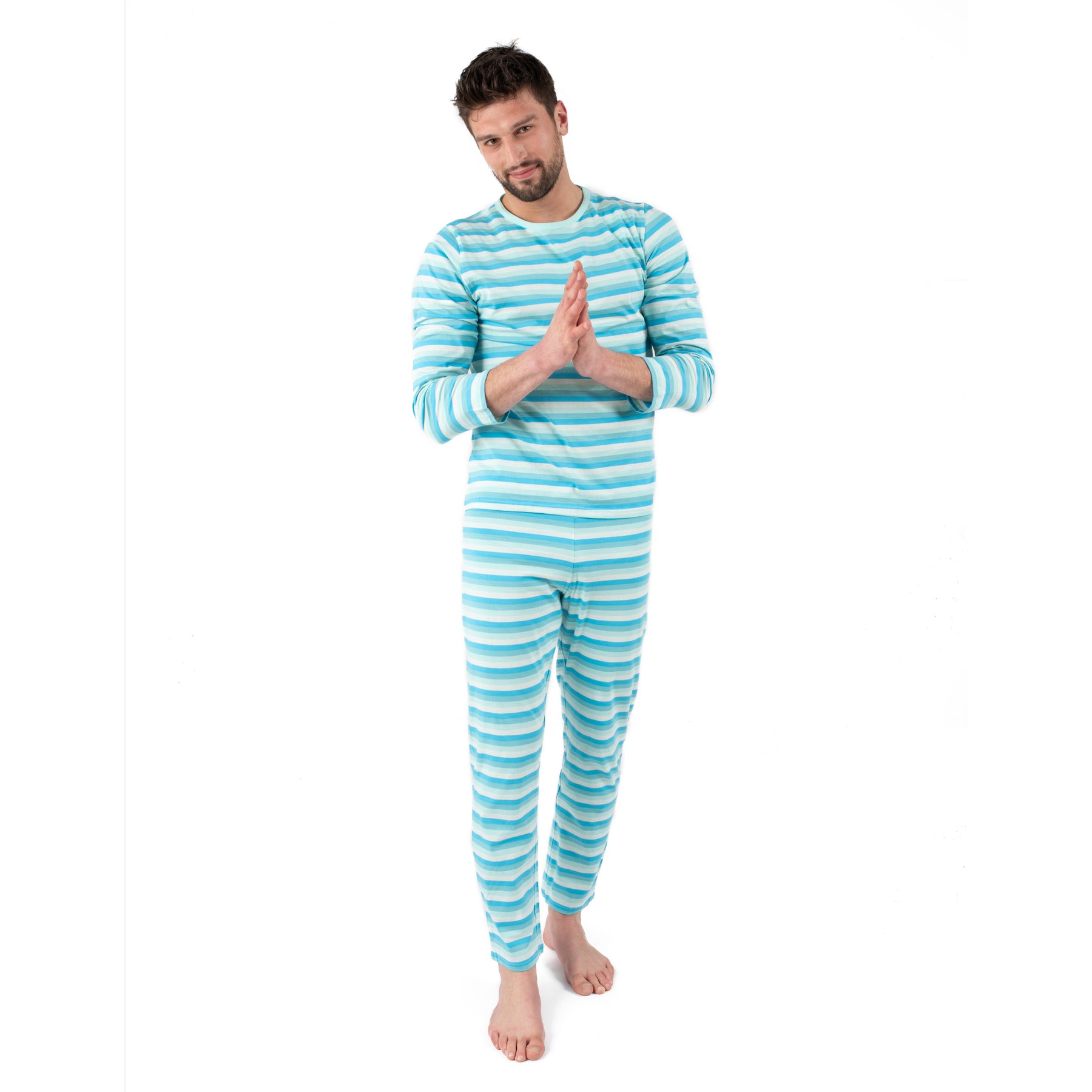 Herren zwei Stück Baumwolle lose Passform Pyjama oder Ca Streifen