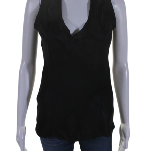Yves Saint Laurent Damen ärmellos v Hals Seide oben Bluse schwarz 7833270419516