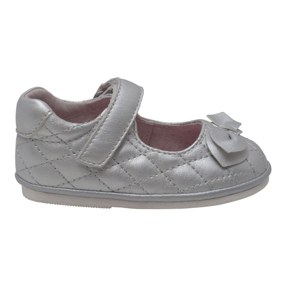 Baby Mädchen Silber gesteppten Band Schleifendetail Mary Jane Schuhe 1-3 Baby