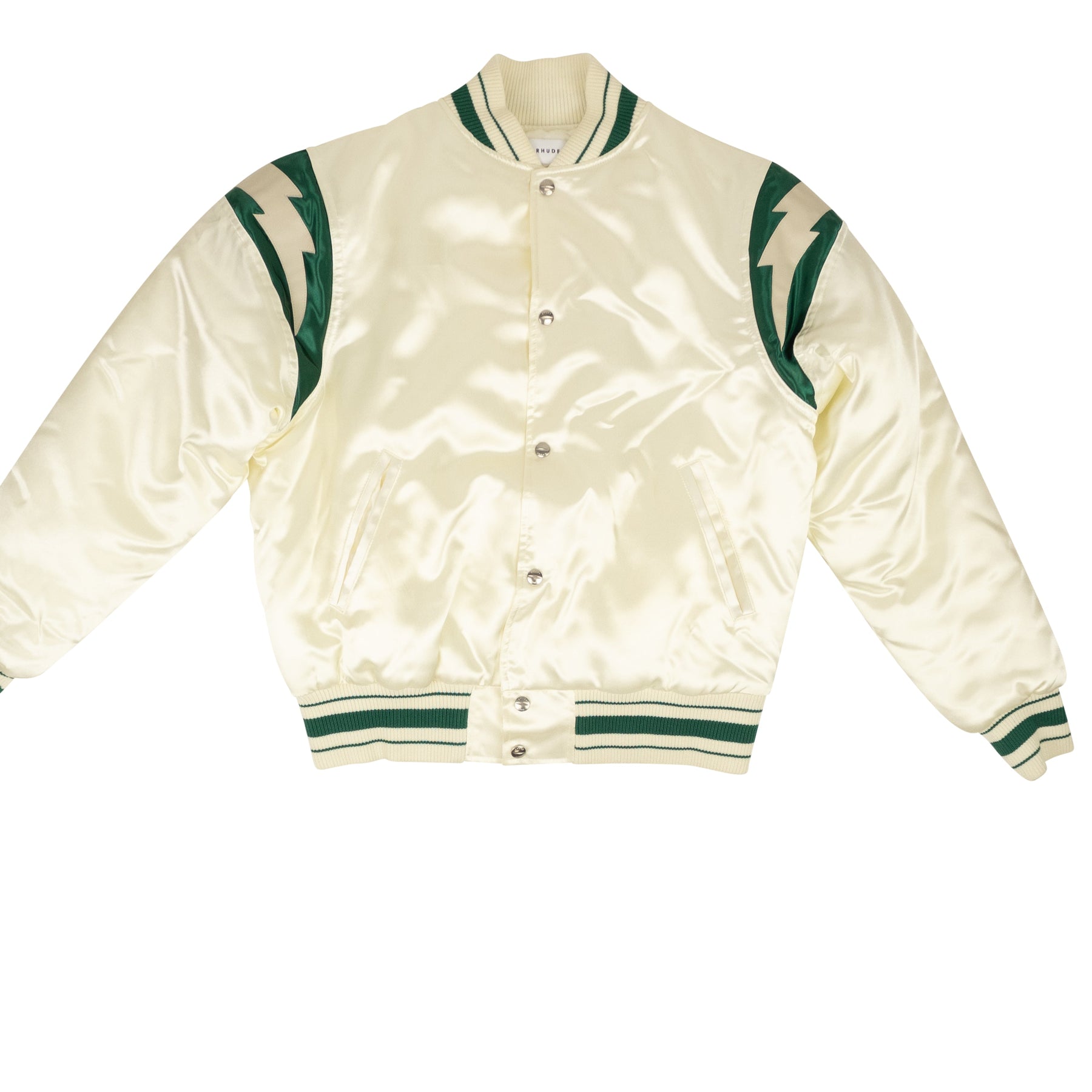Pufferjacke aus cremefarbenem und waldgrünem Nylon