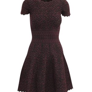 Alaïa bedruckte Kurzarm Minikleid in Burgund Viskose – 7764874100796