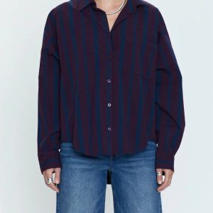 Sloane – Übergroßes mit Knopfleiste-Hemd in Aubergine-Kobalt