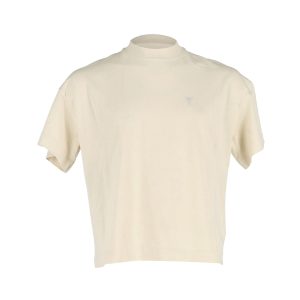 AMI Paris T-Shirt mit hohem Kragen aus cremefarbener Baumwolle