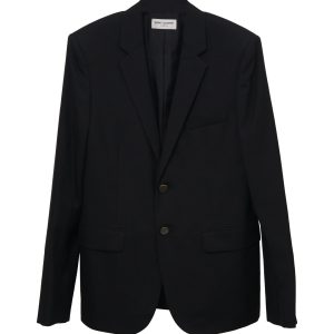 Saint Laurent Einreihiger Blazer aus schwarzer Wolle 7748756897852