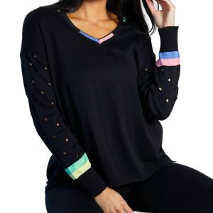V-Ausschnitt Pullover in schwarz/multi 7668140933180