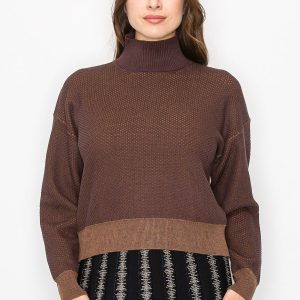 Textured brauner hoher Nacken Pullover 7832926453820