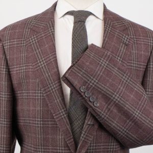 Burgunderrot karierter Wollblazer mit zwei Knöpfen