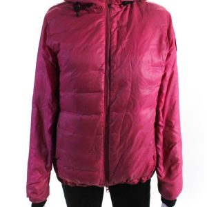 Canada Goose Damen gestreift Reißverschluss langen Ärmel Kapuzenpuffer Mantel rosa – 7833674842172