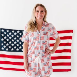 American Flag Damen Knopf nach unten kurze Einstellung