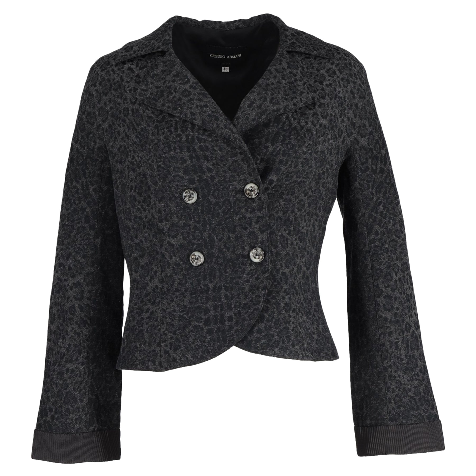 Giorgio Armani Animal Print doppelreisige Jacke aus grauer Wolle 7748646895676