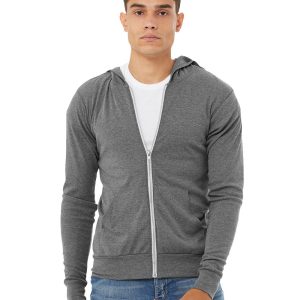 BELLA + CANVAS Herren-Triblend-Hoodie mit durchgehendem Reißverschluss, leicht, BC3939