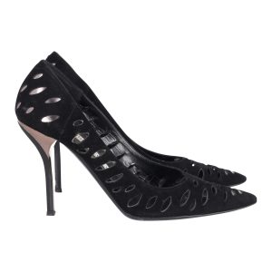 Jimmy Choo Lasercut Romy Pumps aus schwarzem Wildleder