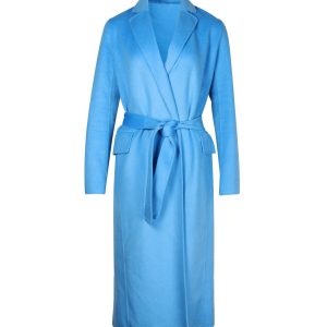 Maje Belted Brushed Felt Mantel aus blauer Wolle 7703680876604
