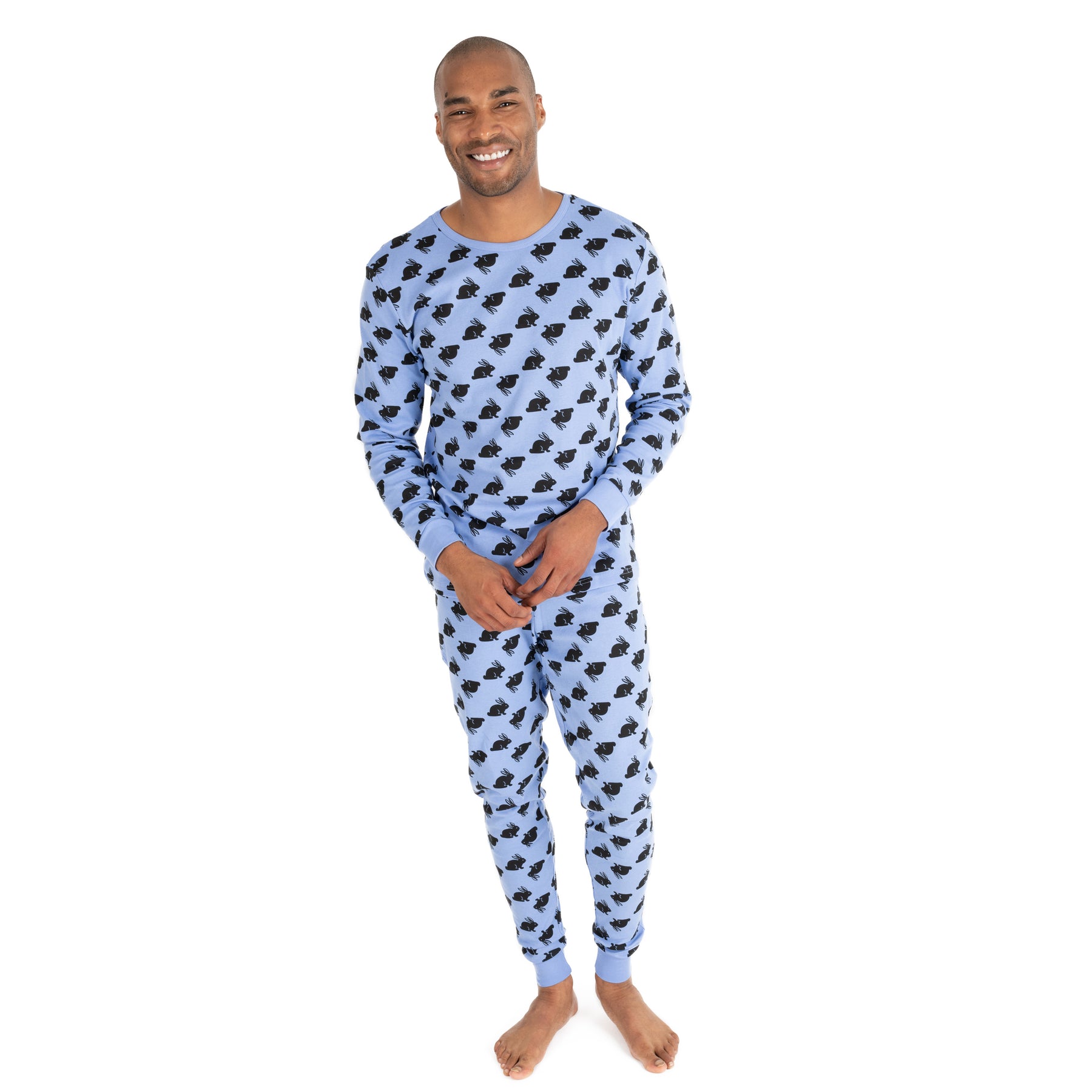 Herren zwei Stück Baumwolle Pyjamas Hase blau