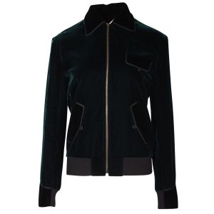 Saint Laurent Point Collar Velvet Bomber Jacke aus grüner Viskose 7748723736636