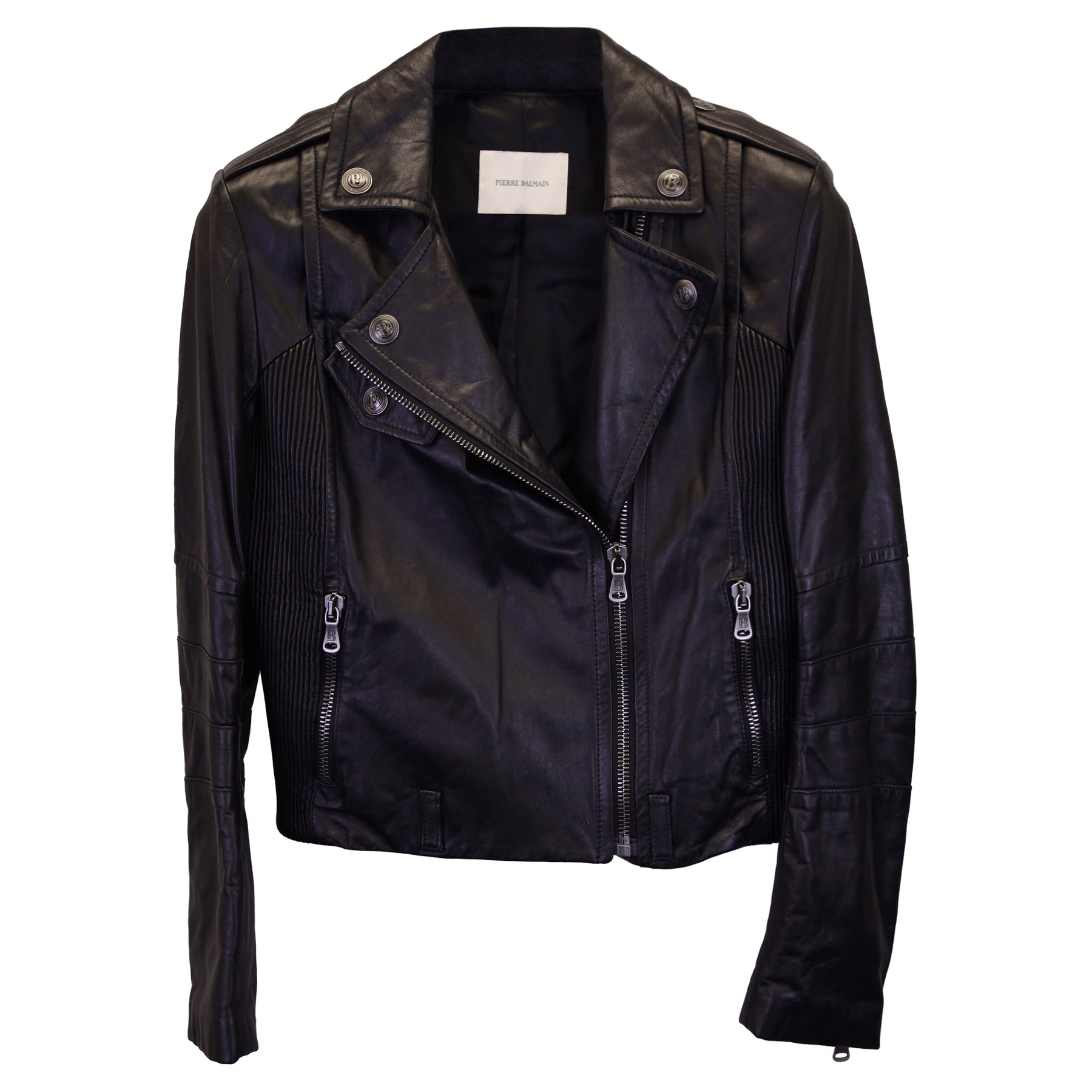 Pierre Balman Biker Jacke aus schwarzem Leder 7748676419644
